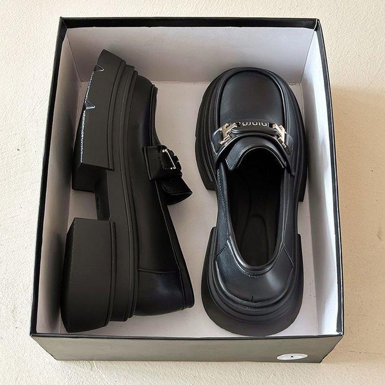 

Черные туфли на платформе в британском стиле, женские кожаные туфли, новая весна 2025 года, универсальные ретро-лоферы, туфли Мэри Джейн 40 матовый черный