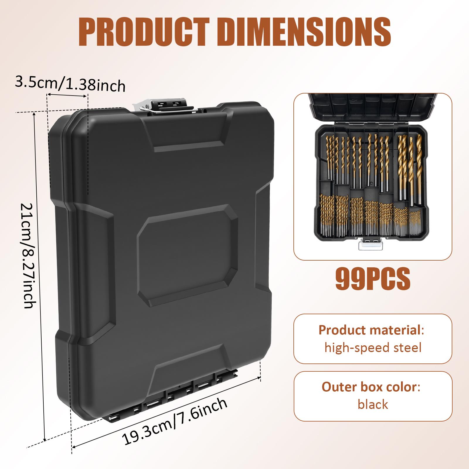 

99pcs Drill Bit Set High Speed Steel Twist Drill Bits 1/16 to 3/8 for Metal, Plastics, Wood, Drywall with Storage Holder Case 1.5mm-10mm