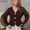 Women's Fashion Casual Fall Winter Solid Color Print Long Sleeve V-Neck Sweaters