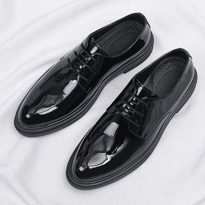 Men's low-top glossy leather shoes, inner height increase 6CM business dress leather shoes men's patent leather casual leather shoes