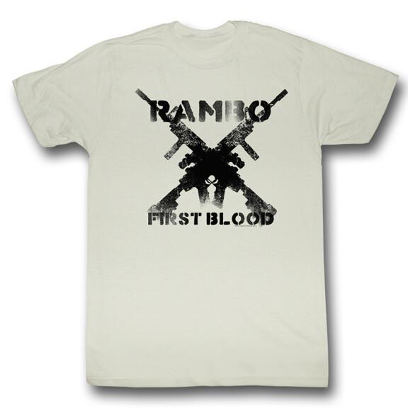 Rambo First Blood Crossed Machine Guns Men T Shirt 80 Movie Merch XXXL