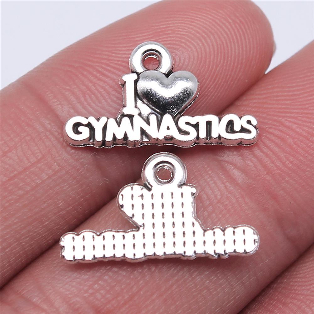 20ks přívěsků Gymnastika Staro stříbrná barva Gymnastické přívěsky Šperkové komponenty DIY Gym přívěsky Sport Velkoobchod
