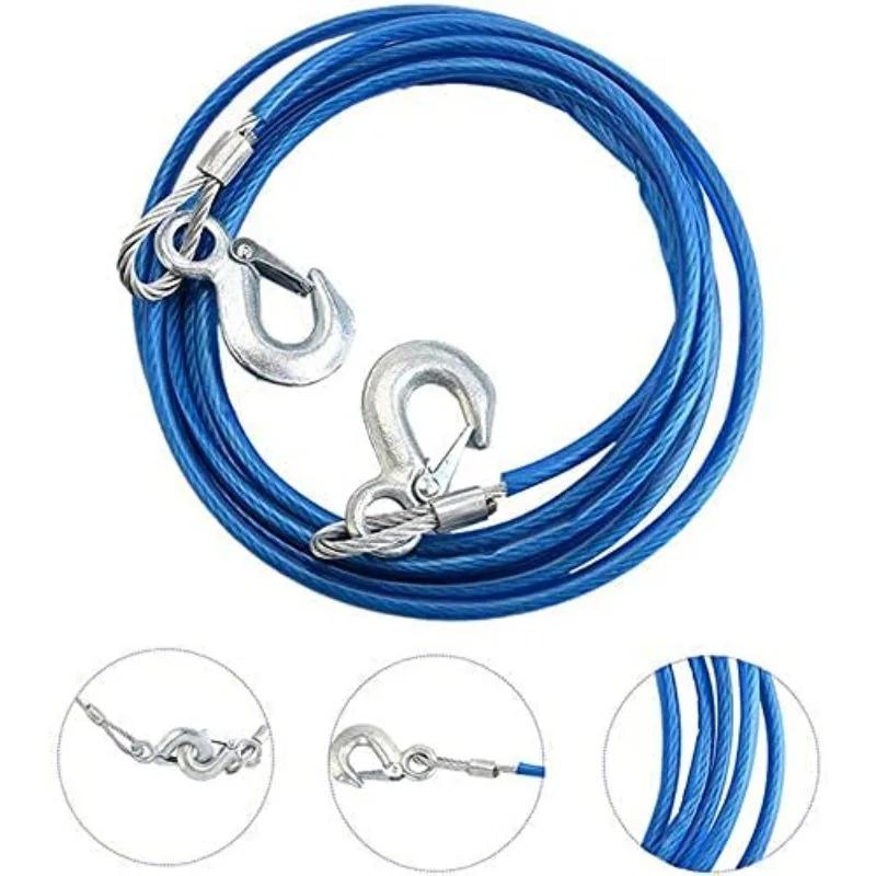 Car Towing Rope 3-7 Tons Steel Wire Rope Trailer Towing Towing Rope with Hook Trailer Rope Car Emergency Tool Self Rescue Tool