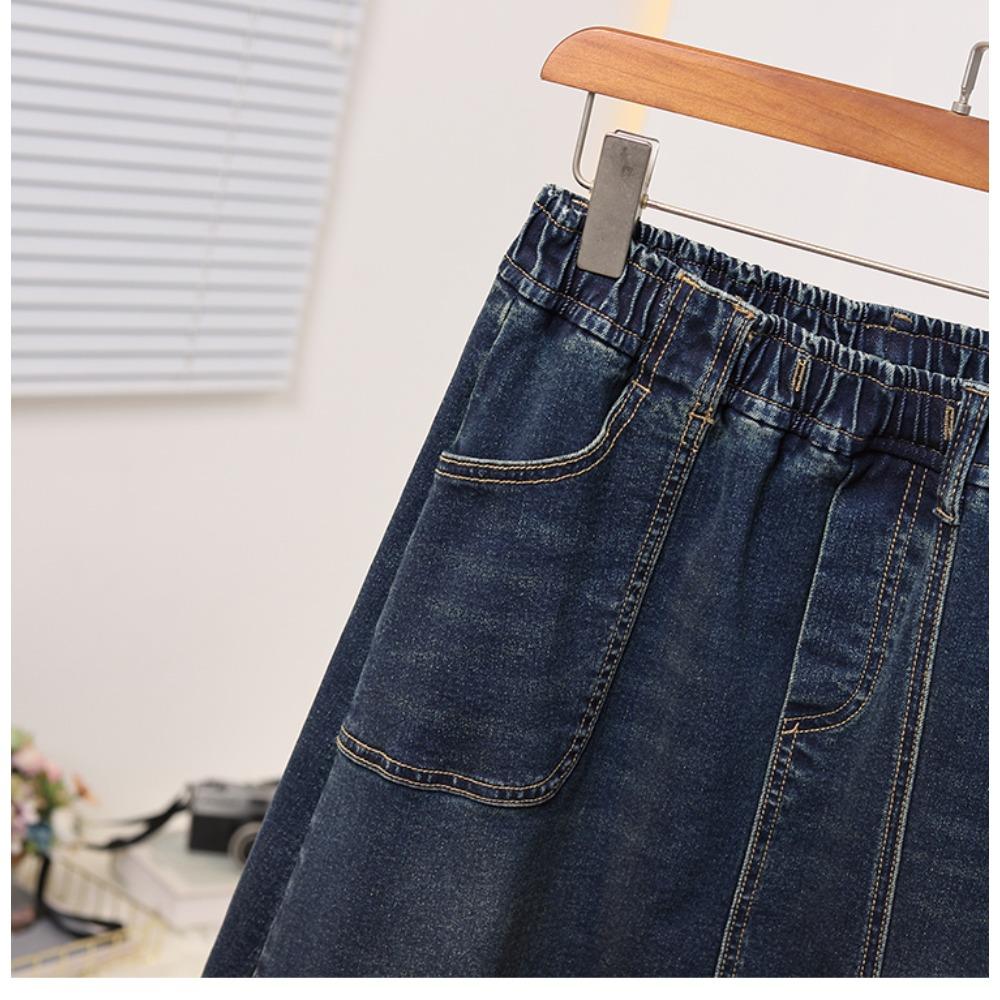 DIMANAF 2025 Autumn Winter Plus Size Women Skirts Elastic Waist Oversize Lady Long Skirts Denim Cotton Thick