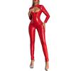 Womens Shiny Patent Leather Cut Out Bodysuit Zipper Crotch Nightclub Outfit
