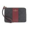 Coach Corner Zip Monogram Canvas With Leather Wrist Bag, Clutch, Coin Purse Womens Dark Brown Red