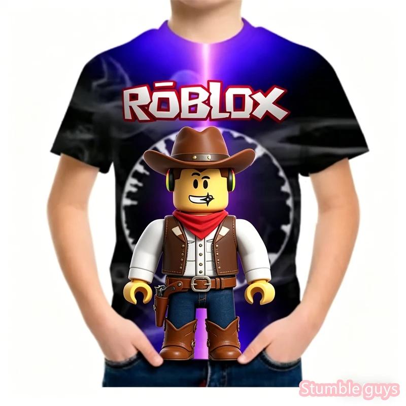 Anime Hot Game Roblox Printed Tee For Boys Summer Casual Kids Girls Short Sleeve T-Shirt Cartton Fabric Kids Outdoor Daily Tops 110