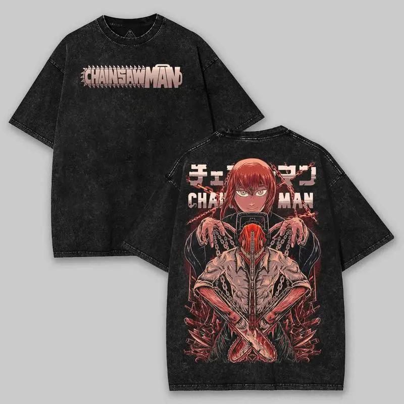 

Chainsaw Man Makima Denji T-shirt Anime Vintage Y2k Washed T Shirt Men Women Clothing Summer Short Sleeve 100% Cotton Tees Tops S
