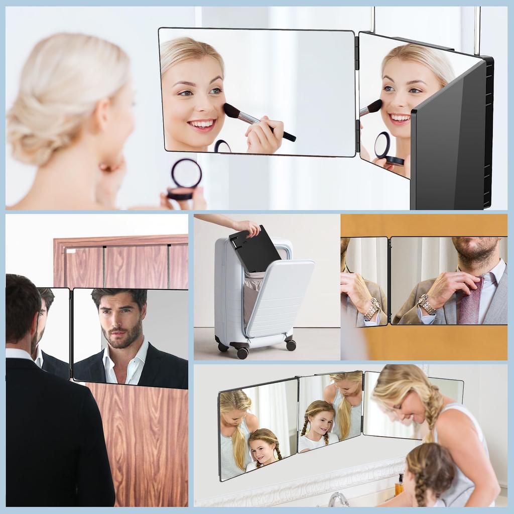 Makeup Height Angle Foldable Foldable Tabletop Makeup Makeup HD Mirror Allows You To See the Back of the Stable Use and Shatterproof Three-way Mirror,