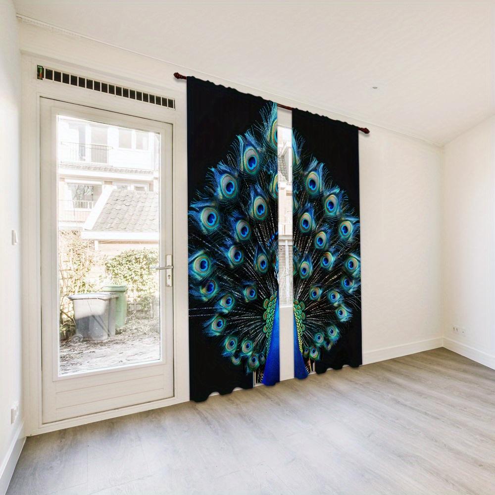 Zestaw 2 zasłon z wzorem pawia, kieszeń na drążek, łatwe wieszanie, idealne do wystroju sypialni i salonu, można prać w pralce