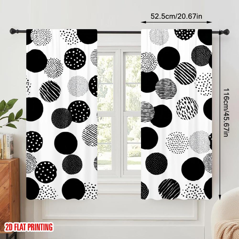 2pcs,2D plane printing Curtains Black and White Circles Versatile Polyester (without rod) Festive Ldeal for Bedroom, Living