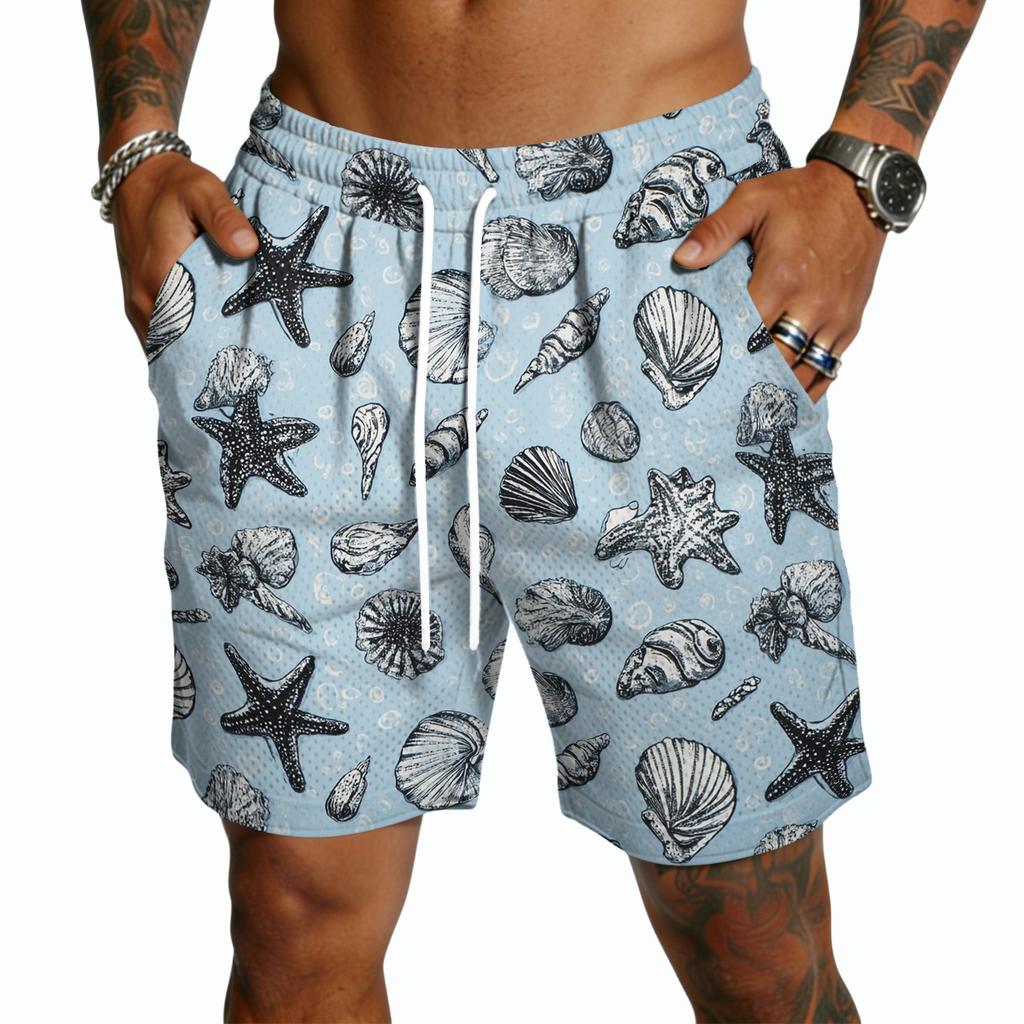 Men’s Casual Drawstring Shorts Lightweight Quick Dry Five Inch Inseam Shorts with Hawaiian Floral Print for Everyday Wear