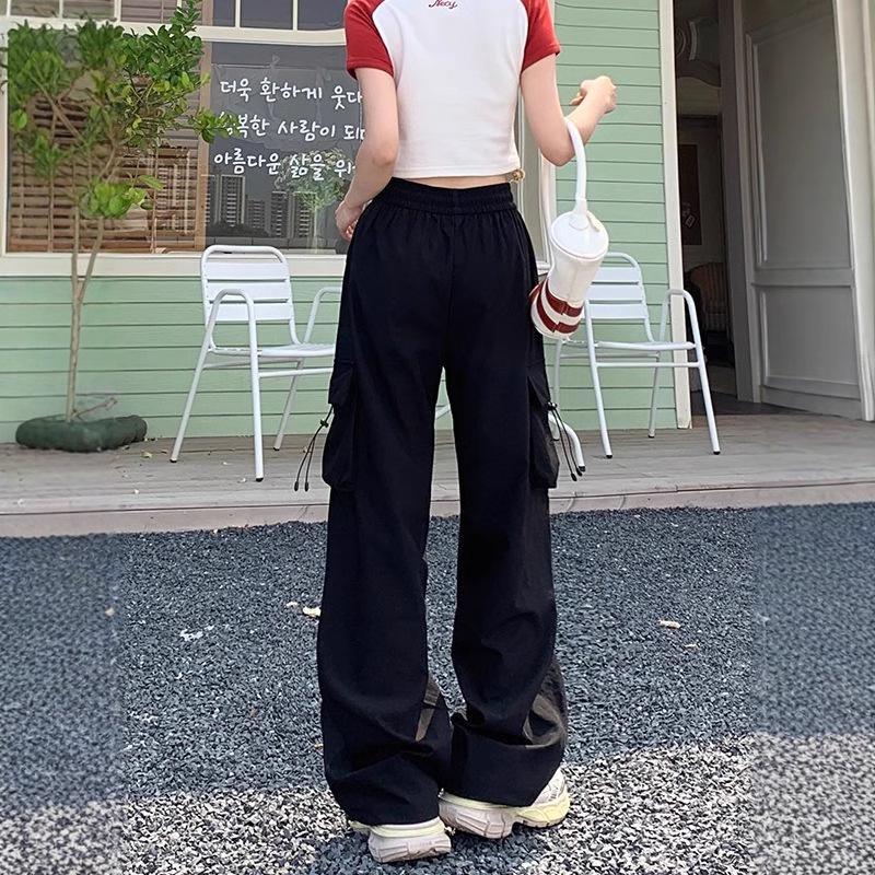2025 Women's High-Waisted Loose Cargo Pants - Casual Wide-Leg American Sport Style for Spring & Autumn