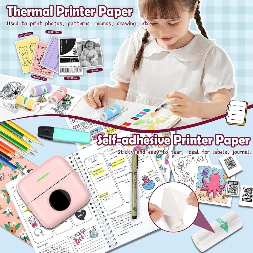 57mm Mini Thermal Printer Stickers Paper, Multicolor Mini Printer Sticker Paper, Photo Printer Labels Paper, For M02/T02, Kids Instant Camera