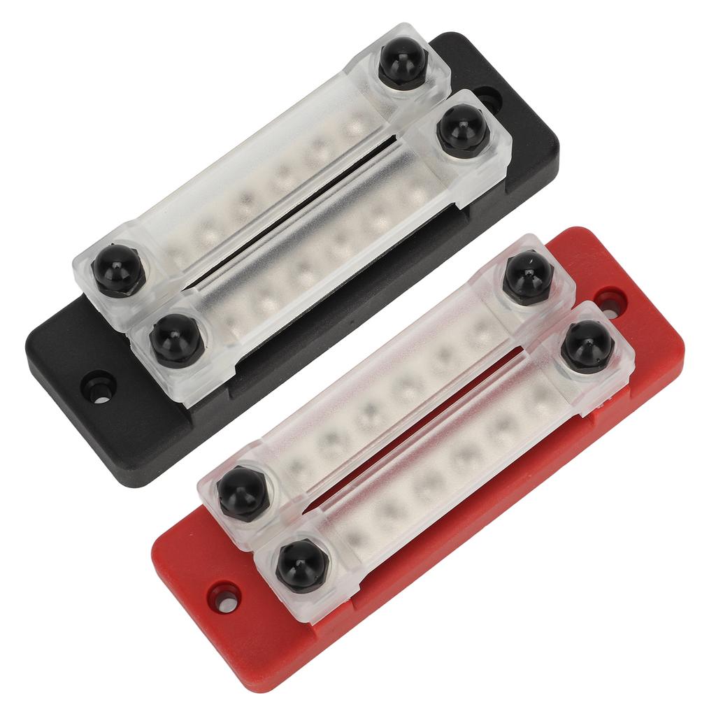 2Pcs Power Distribution Block Black Red 12‑48V 150A Dual Row 6 Terminal Bus Bar for Cars RVs Boats Yachts Trucks