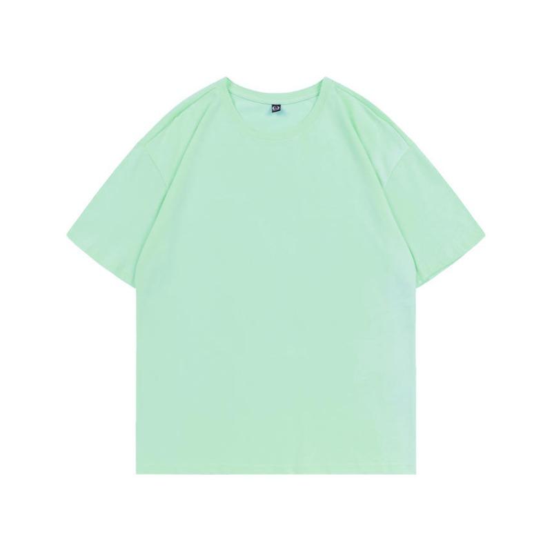 Summer new 200g pure cotton small shoulder youth campus sports and leisure loose solid color round neck short sleeves