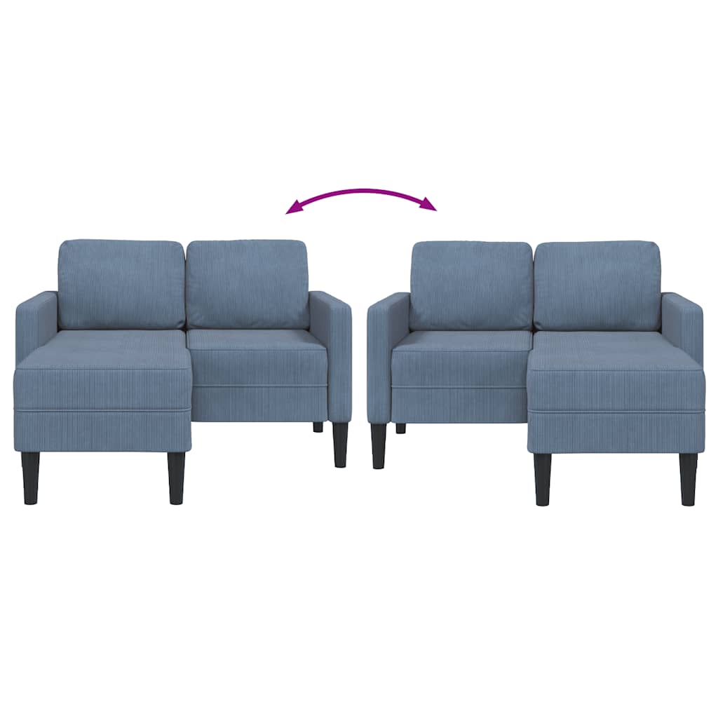 2 Seater L Shaped Sofa with Chaise Longue Blue 125 cm Linen