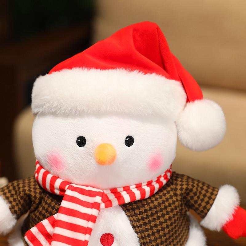 1Pc 25Cm Lovely Christmas Snowman Plush Toys Kawaii Snowman Wears Santa'S Hat Scarf Loose Coat Doll For Xmas Party Decor Gift