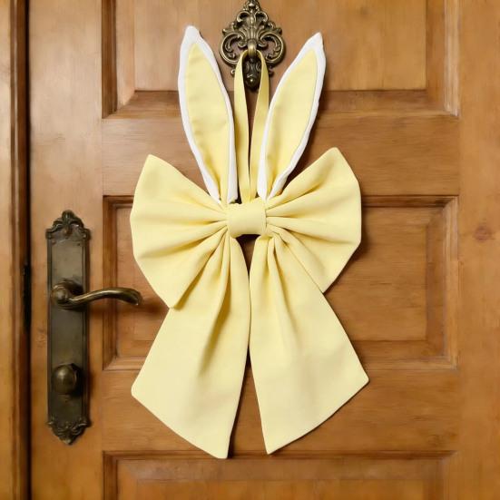 Easter Bow for Wreath Holiday Fabric Decorative Bow with Bunny Ear for Spring Summer Front Door Wall Window Indoor Outdoor Home Decor