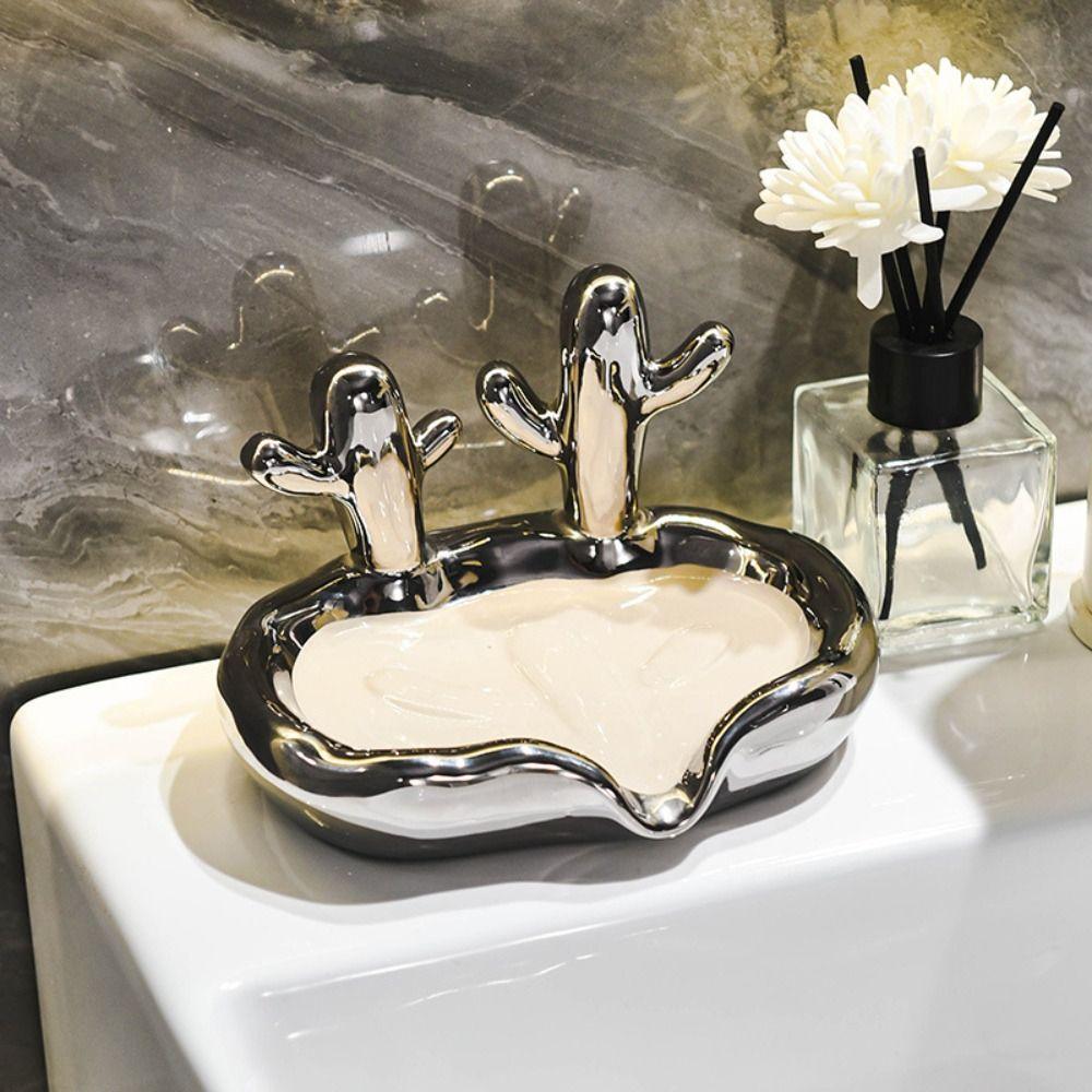 High-end Cacti Ceramic Soap Box Creative Soap Draining Shelf Simplicity Soap Dish  Household