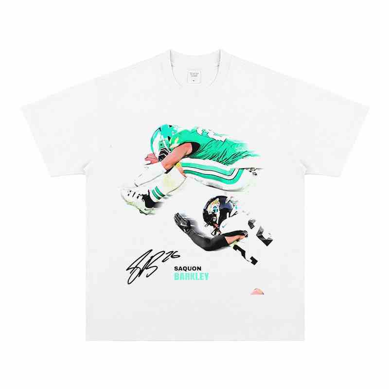 Dynamic Jumping American Football Athlete Graphic Print Lightweight Breathable Short Sleeve Tee Casual Sports Street Fashion Top