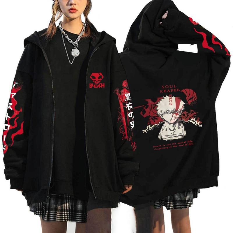 Japonské Anime Bleach Kurosaki Ichigo Potlačená Mikina s Kapucňou Pánska Dámska So Zipsom Ležérna Voľná Mikina Harajuku Unisex Bunda na Zips