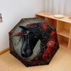 1 PC Automatic Folding Umbrella - Black Horse Pattern, Portable & Foldable Design with 8 Ribs, Christmas Birthday Gifts