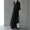 Women's Spring/Autumn Turn-Down Collar Maxi Shirt Dress - Long Sleeve, Solid Color, Casual