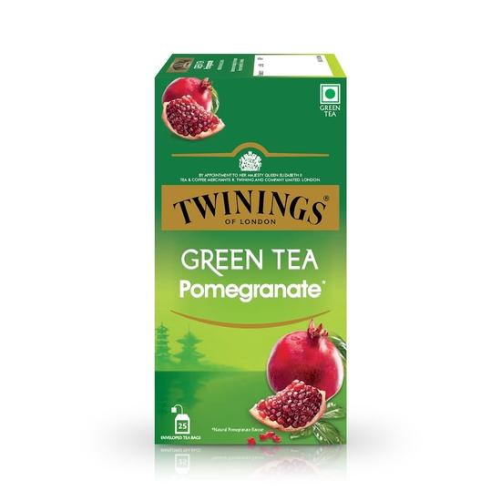 Twinings Зеленый чай с гранатом, 25 чайных пакетиков | Упаковка 1 шт. | Идеально сбалансированный и освежающий вкус | Листья зеленого чая, собранные вручную | Наслаждайтесь горячим или холодным чаем