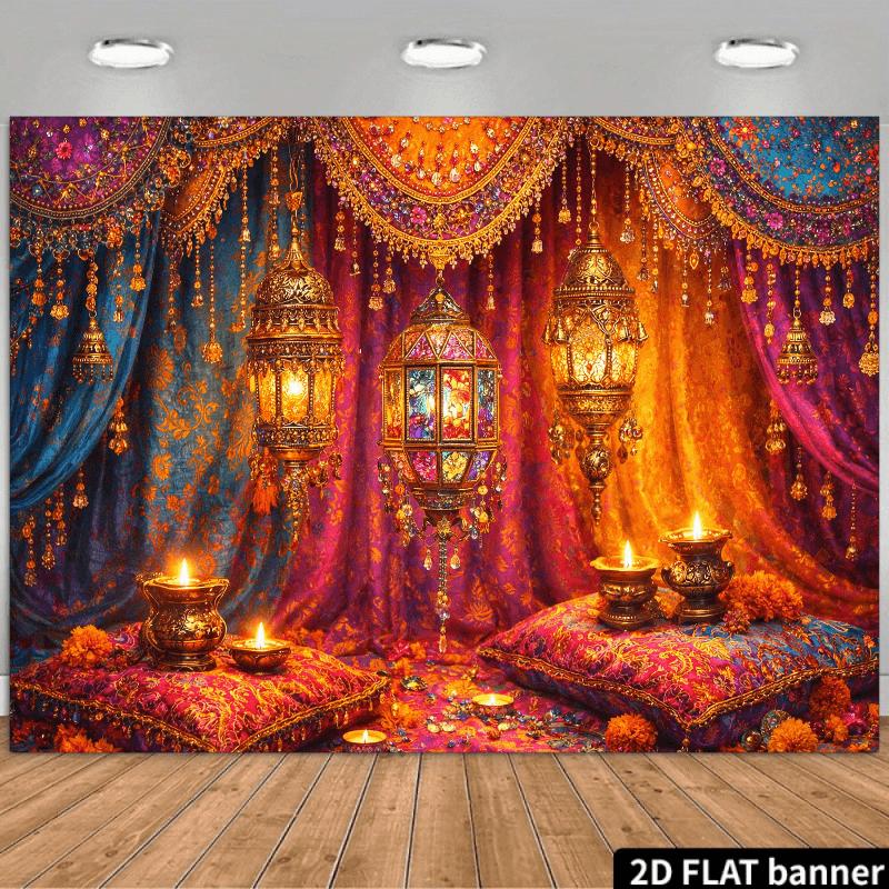 2D Plane Background Fabric for Indian Wedding Celebration with a Magnificent Colorful Curtain As the Core of the Scene.