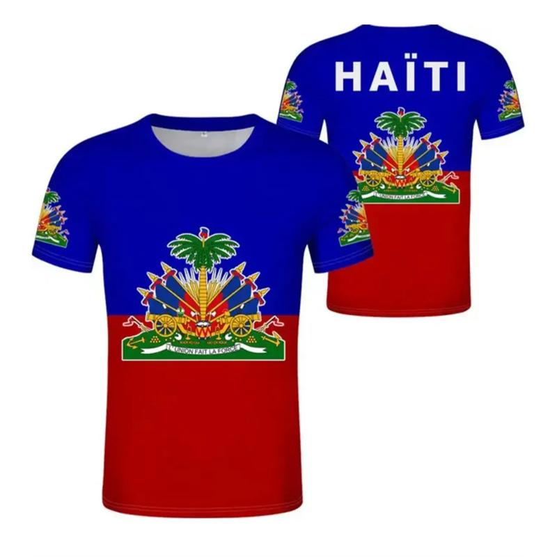 3D Printed Haitian Flag Pattern T-shirt For Men Haiti National Emblem Short Sleeves T Shirts New In Men's Crew Neck Tee Shirt