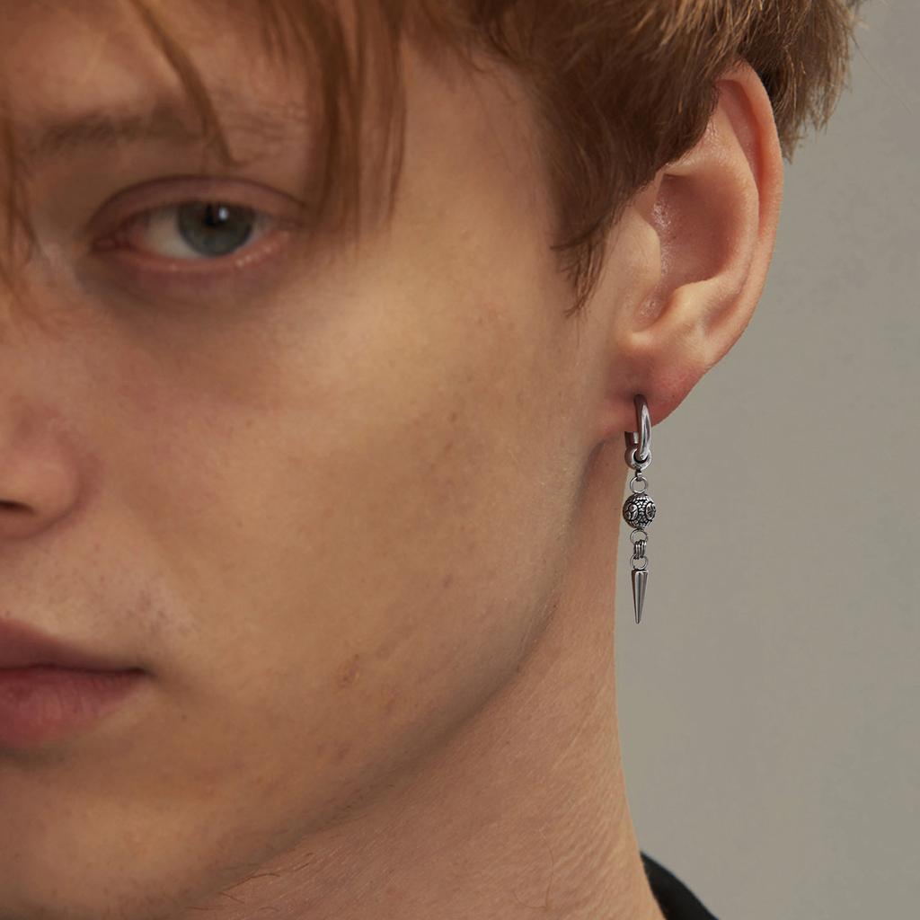 Stainless Steel Punk Gothic Cone Drop Earrings for Men, Fashion Silver Color Long Pendant Earrings, Vintage Hip-hop Jewelry