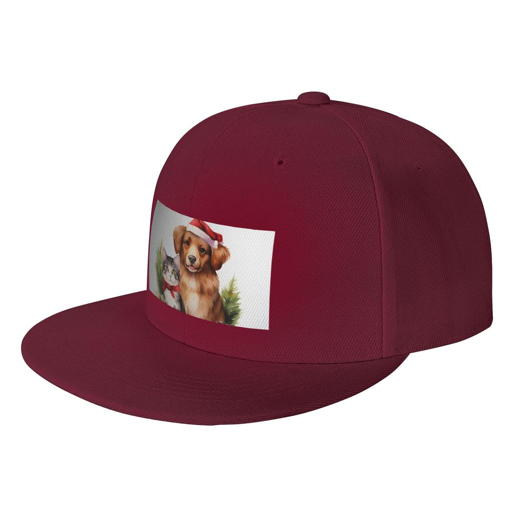Fashion Adorable dog and cat Christmas holiday print Flat Brim Sun Hat Cycling Baseball Cap