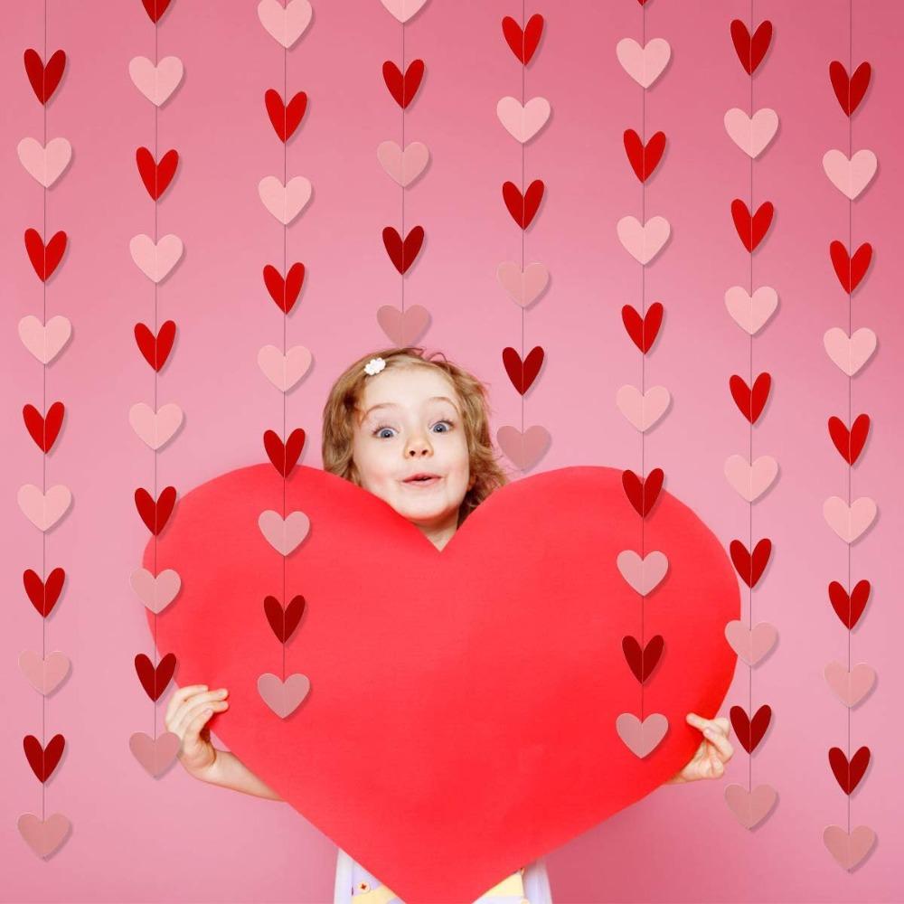 8pcs Heart Streamers Garland Red Pink Valentines Day Decoration Hanging Hearts Valentines Day Banner Hanging Valentines Garland