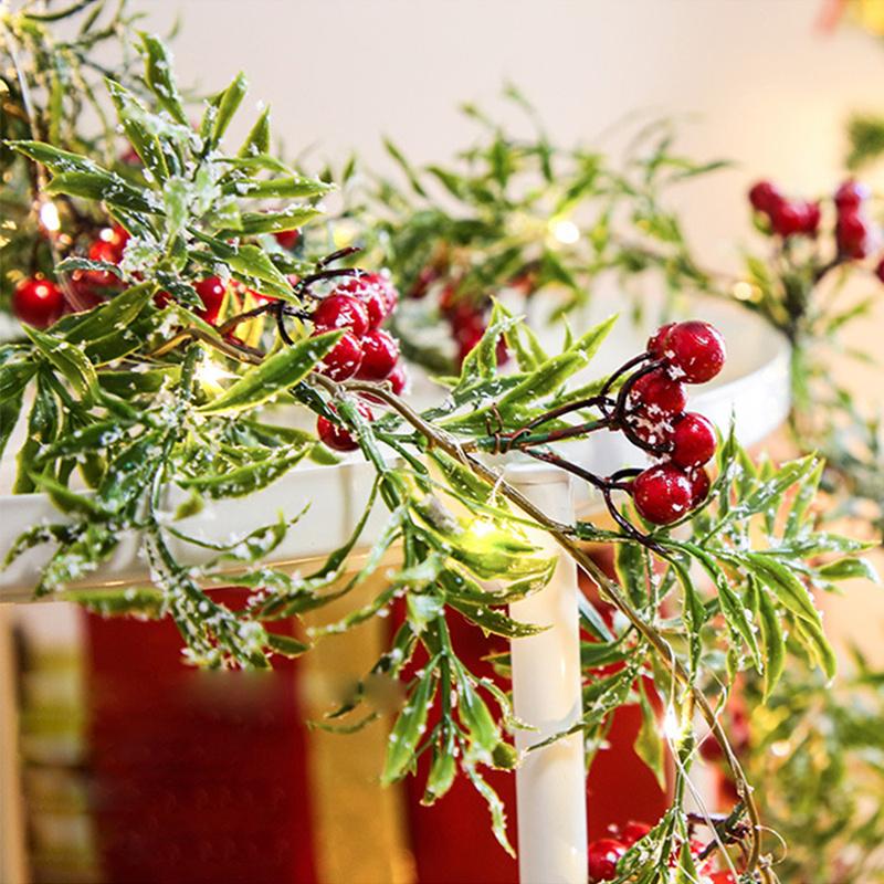 Artificial Variegated Holly Berry Christmas Garland LED Fireplace Wreath Decor