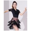 Women Latin Dance Dress Training Suit Short Skirt Sexy Tassel Three-Layer Fringe Dance Costume Training Suit Short Skirt Black