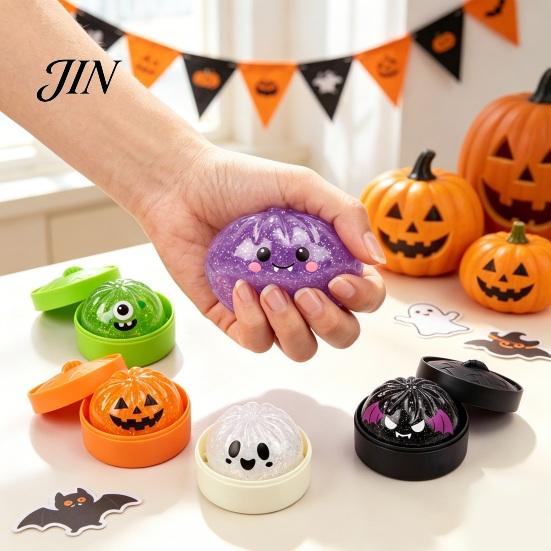 Hand Exercise Ball Halloween Dumpling Squeeze Toy, Pumpkin Ghost Bat Steamed Bun Sensory Toy Anxiety Relief for Stress Relief, Fidget Party Favors