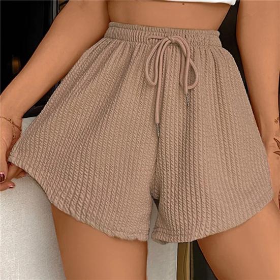 Summer Women Shorts Drawstring High Elastic Waist Loose Hem Plus Size Pocketed Pure Color A-line Thin Casual Sport Homewear Short Pants