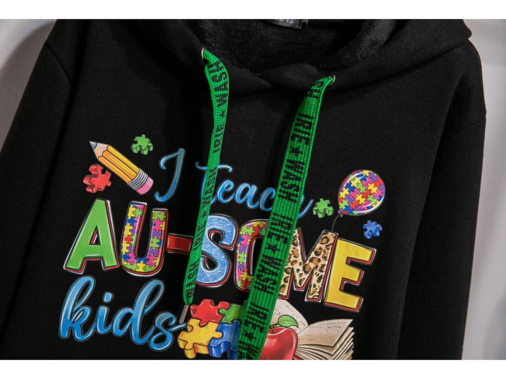 Plus Size Women's Hooded Sweatshirt - Autumn/Winter, Loose Fit, Long Sleeve, Trendy Letter Design, No-Pile American Style.