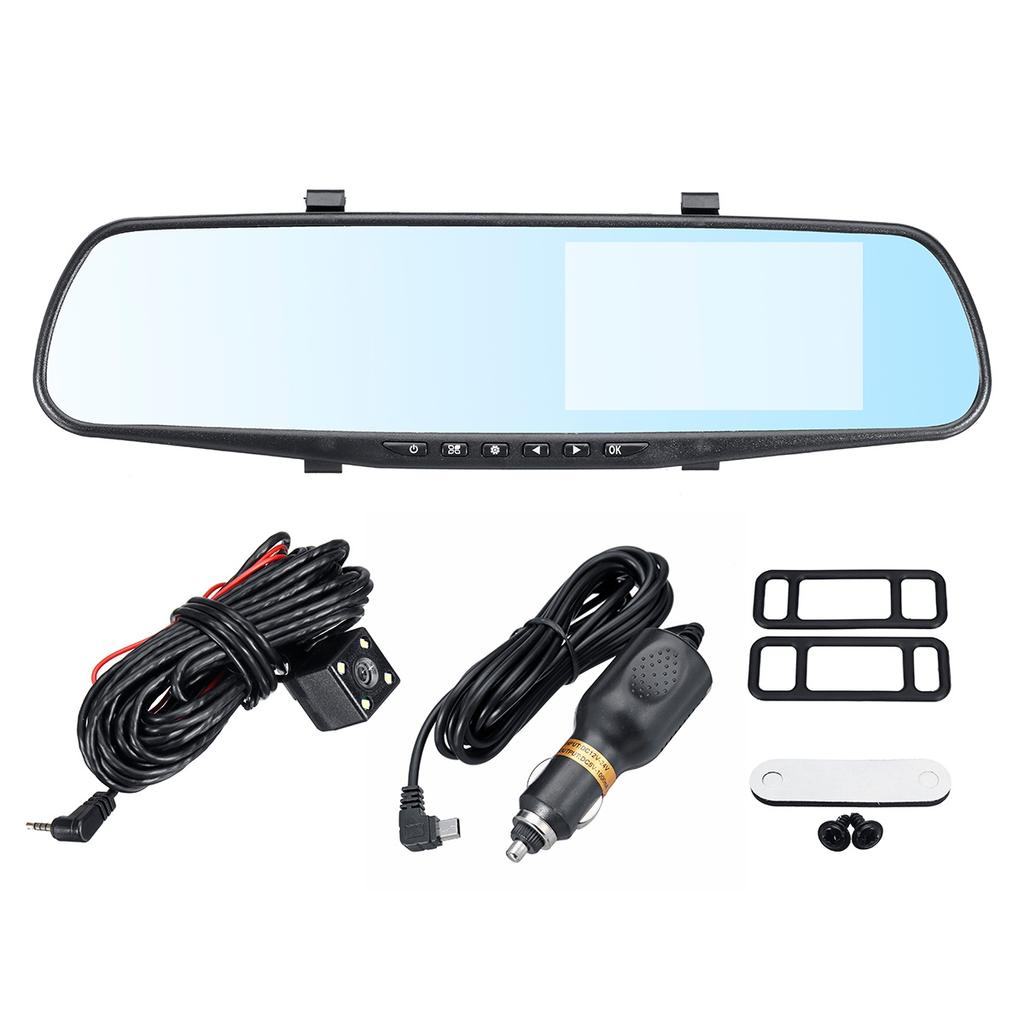 New 4.3 Inch Dual Lens 1080P 170 Degree Car DVR Dash Cam Video Recorder 720p 140 Degree Rear View Mirror Camera