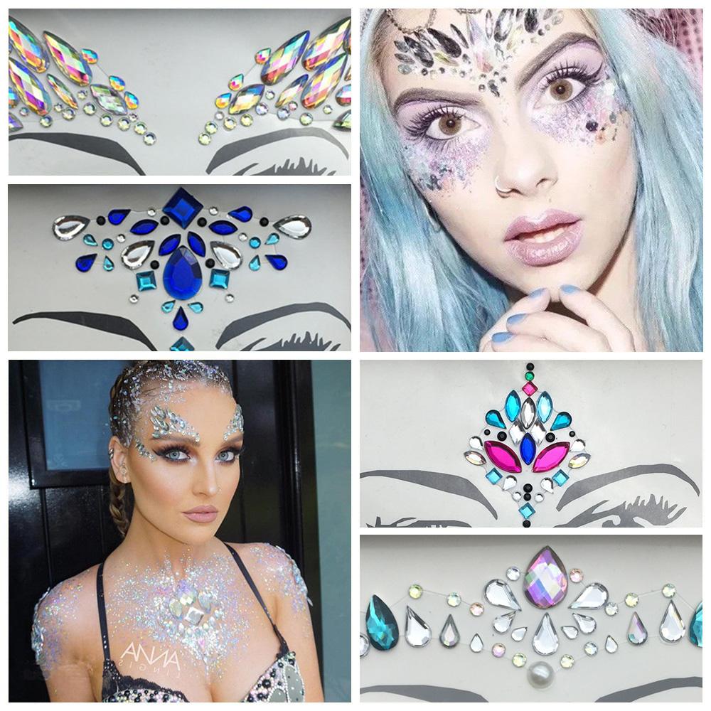 1pc Face jewels Gems Temporary Tattoo Face Jewels Festival Party Body Gems Rhinestone Flash Tattoos Stickers Body Make Up