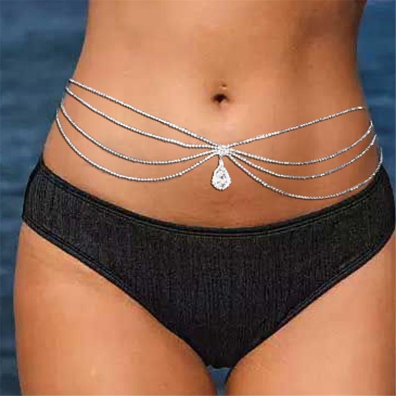 Chain Belt For Women Waist Chain Belt Water Drop Chain Belly Chain For Dress Western Rhinestones Belt Waist Chain