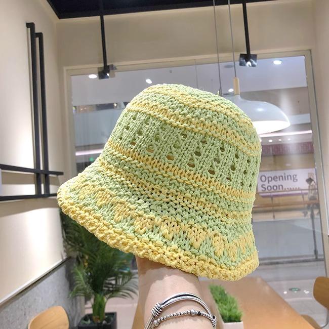 Handwoven Bucket Hat Female Dome Versatile Face Small Summer Hollow Niche Retro Bucket Hat Tide