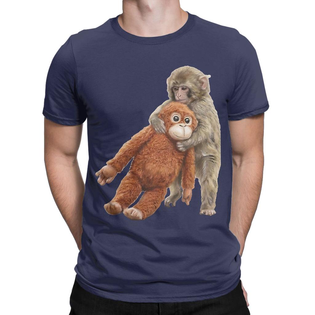Classic Funny 100 Cotton Tshirt Cute Monkey Hugging Plush Tees Tops For Unisex