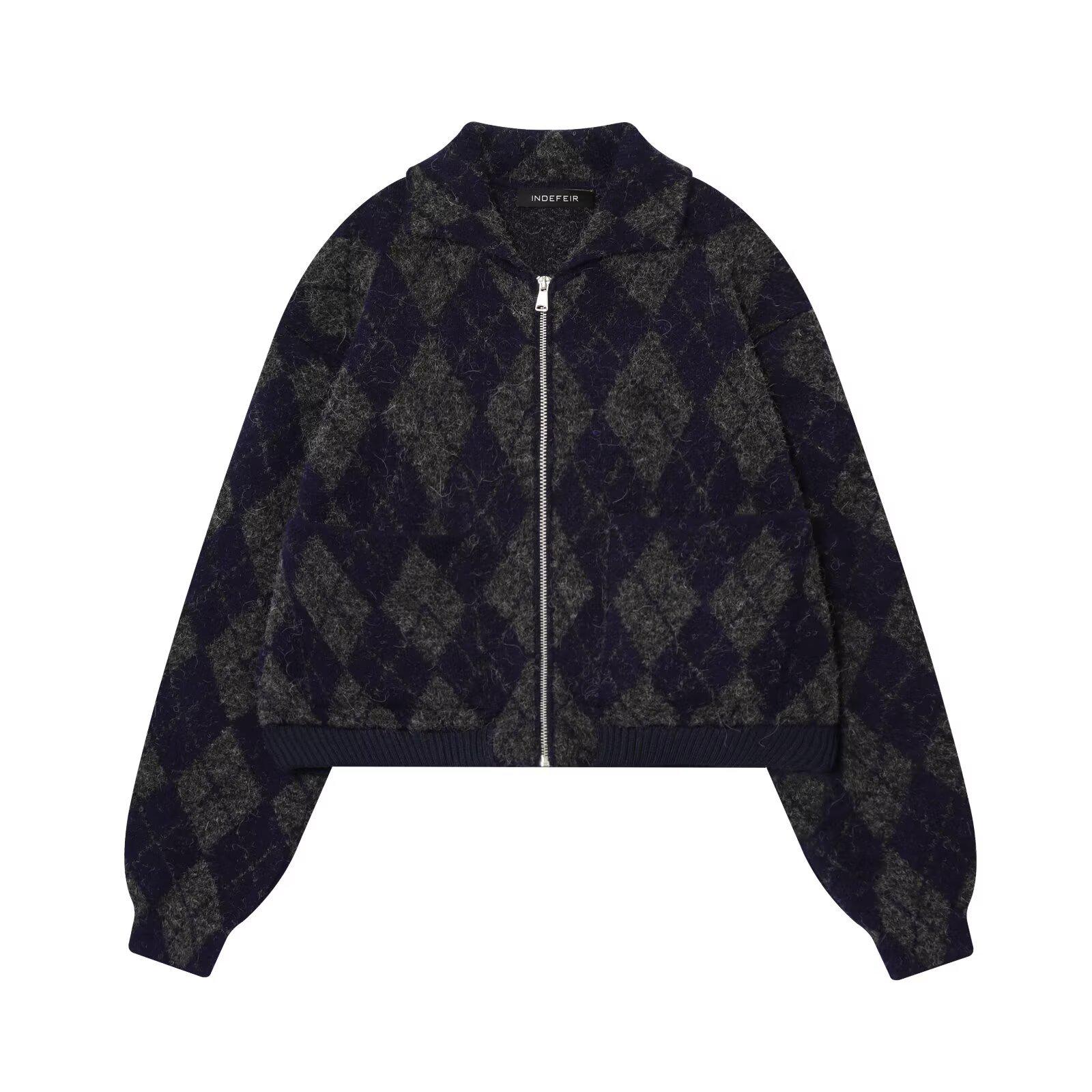 European and American Women s Diamond Pattern Knit Pilot Jacket Coat Small