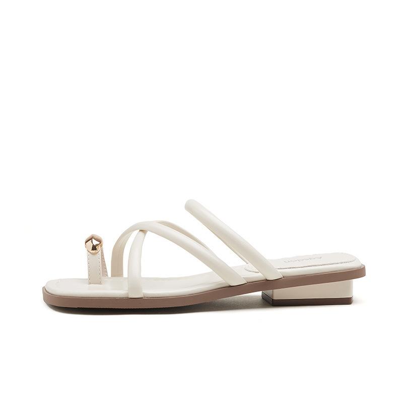 Augustine slippers women 2025 new summer wear fashion French fairy style white low-heeled toe sandals