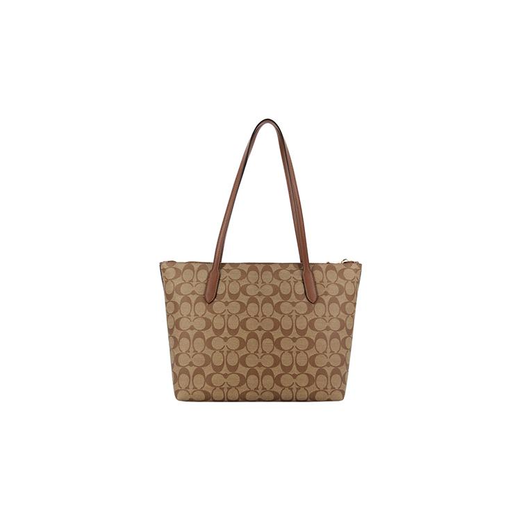 Coach Zip Top Tote PVC Shoulder Bag Medium Women's Brown (Unisex) Shoulder Bags 4455 IME74