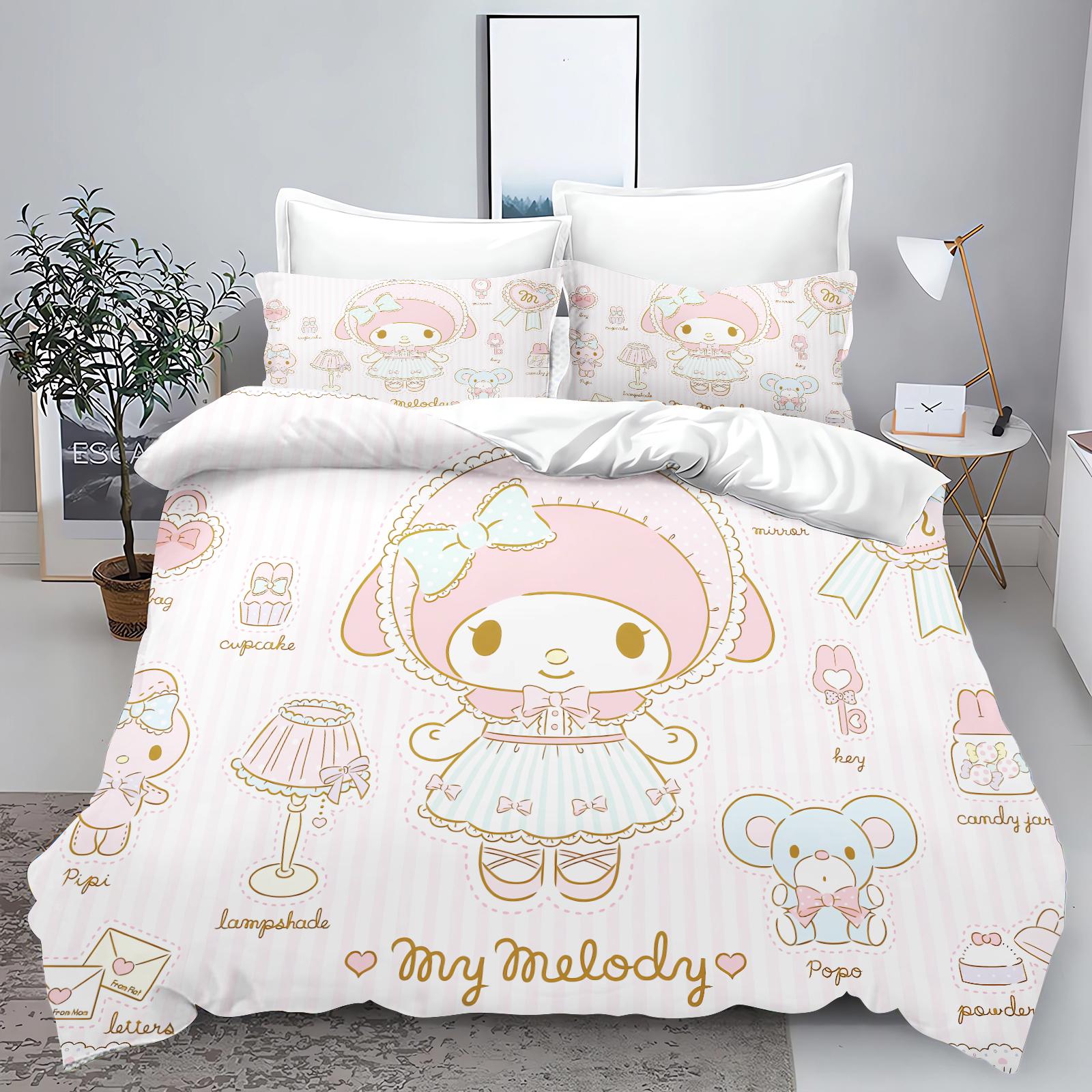 

Sanrio Hello Kitty Melody Комплекты постельного белья Пододеяльник Покрывало Наволочка Набор из 2-3 предметов Декор спальни EU Single 135x200cm
