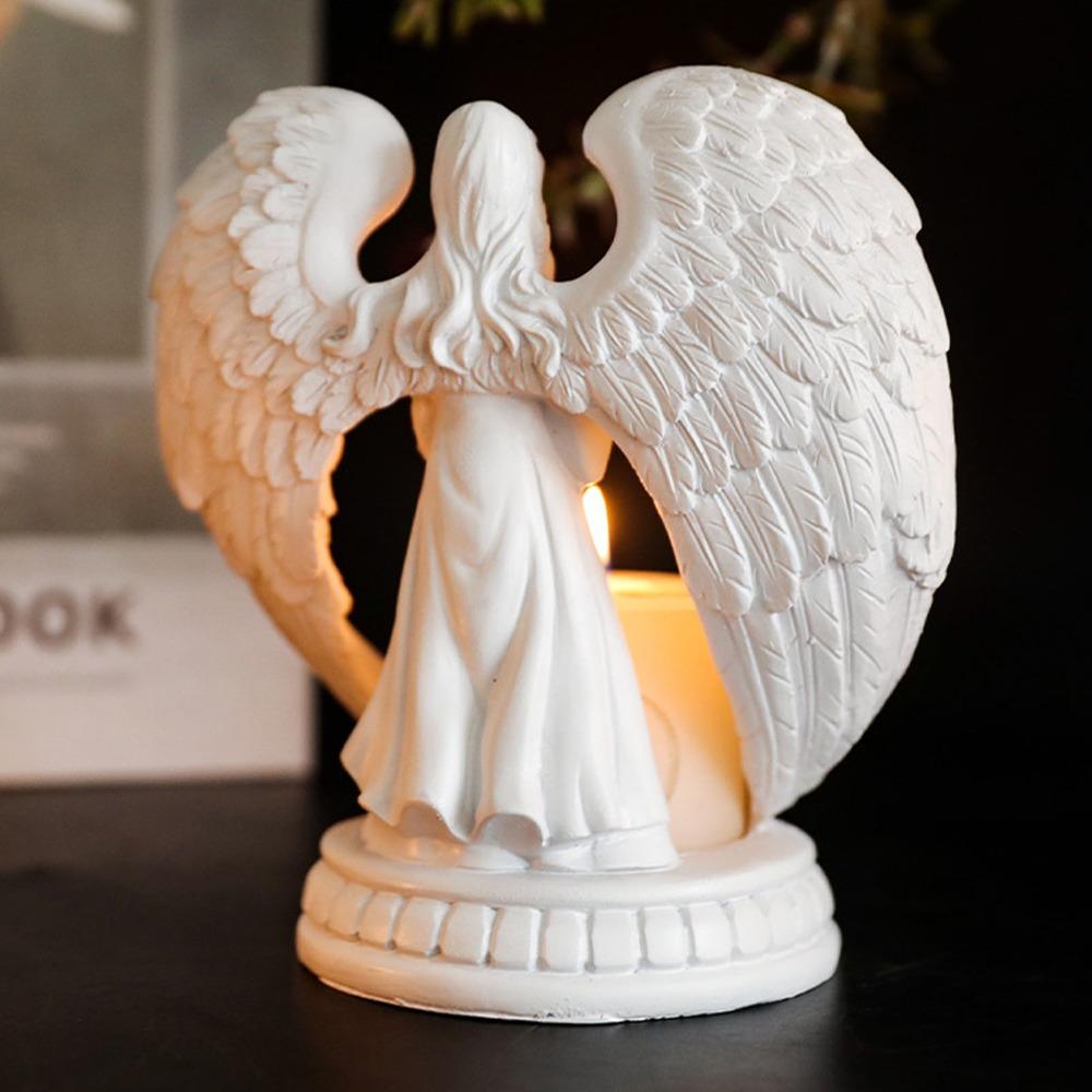 White Resin Carved Figure Candle Holder Decor  Outdoor Courtyard Corner Accent Decor