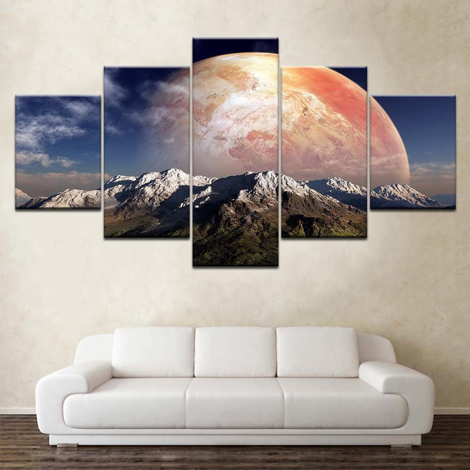 

Рамка на холсте 5 панелей HD печать на холсте огромная красная планета настенная живопись для гостиной картина украшение интерьера художественное оформление Medium Size Unframed Canvas